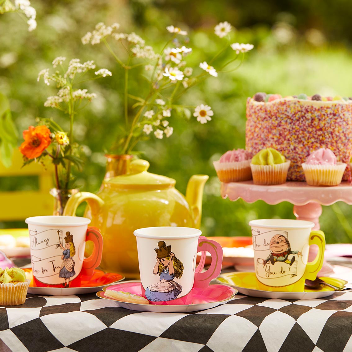 Alice in Wonderland Bright Tea Cup Set 12 Pack Talking Tables US Trade