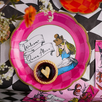 Alice in Wonderland Blue Scalloped Plates - 12 Pack | Tea Party Decor |
