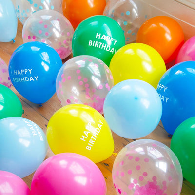 Rainbow Confetti Balloons - 12 Pack | Party Supplies |