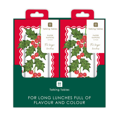 Holly Long Lunch Paper Napkins - Display | Christmas Decor |
