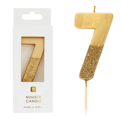 We Heart Birthdays Gold Glitter Number Candle 7