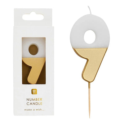 White & Gold Number Candle - 9