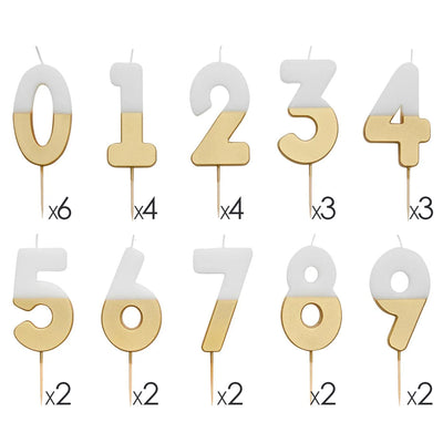 White & Gold Number Candles Starter Set - 0-9