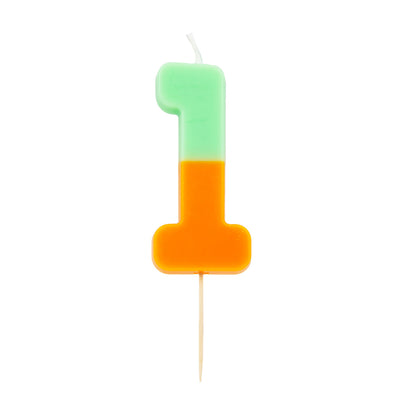 Orange and Mint Green Number Candle - 1