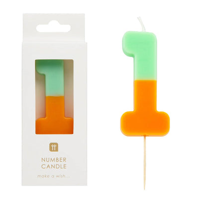 Orange & Mint Green Number Candle - 1 | Birthday Candles |