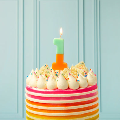 Orange & Mint Green Number Candle - 1 | Birthday Candles |