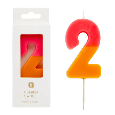 Orange & Pink Number Candle - 2 | Birthday Candles |