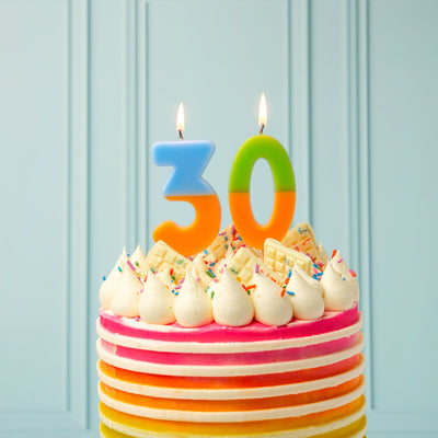 Orange & Light Blue Number Candle - 3 | Birthday Candles |