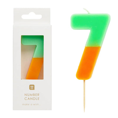 Orange and Sage Green Number Candle - 7