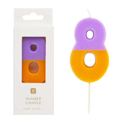 Orange & Purple Number Candle - 8 | Birthday Candles |