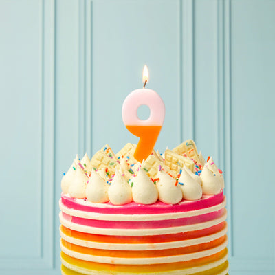 Orange & Light Pink Number Candle - 9 | Birthday Candles |