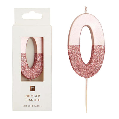 Rose Gold Glitter Number Candle - 0 | Birthday Candles |