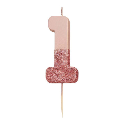 We Heart Birthdays Rose Gold Glitter Number Candle 1