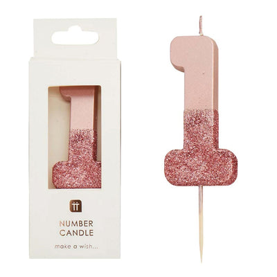 Rose Gold Glitter Number Candle - 1 | Birthday Candles |