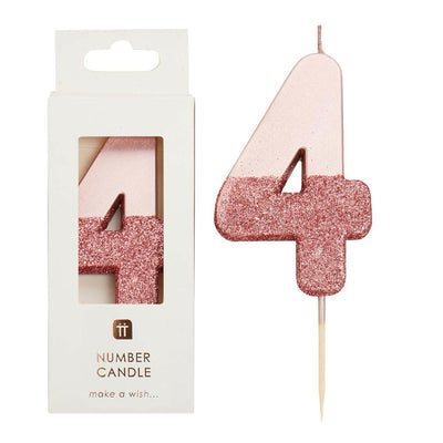 Rose Gold Glitter Number Candle - 4 | Birthday Candles |