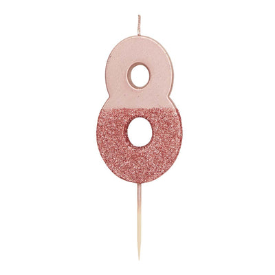 We Heart Birthdays Rose Gold Glitter Number Candle 8