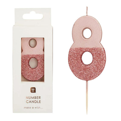 We Heart Birthdays Rose Gold Glitter Number Candle 8