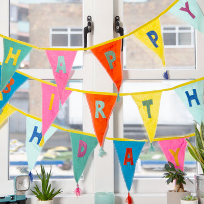 Rainbow Birthday Fabric Bunting - 10ft | Birthday Party Supplies |