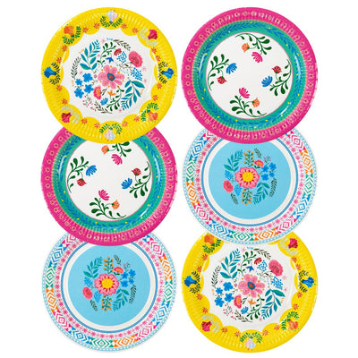 Floral Boho Paper Plates - 12 Pack | Fiesta Party |