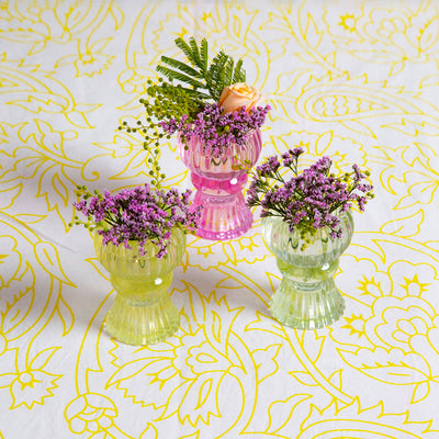 Yellow Glass Candle Holder - Small | Summer Picnic Decor |
