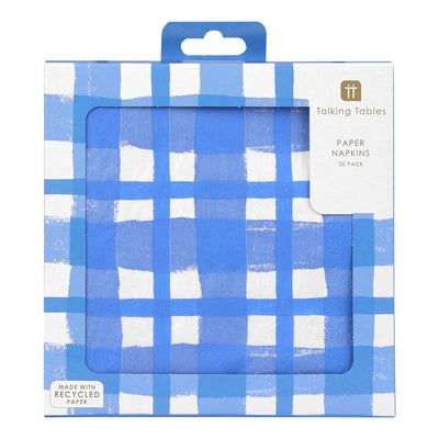 Blue & White Check Napkins - 20 Pack | 4th of July Decor |