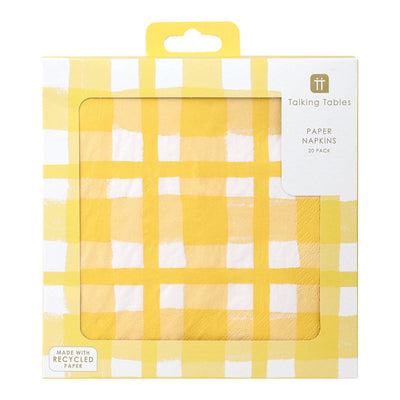 Yellow & White Check Napkins - 20 Pack | Summer Napkins |