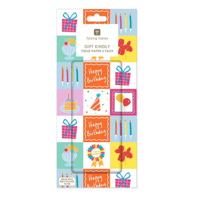 Happy Birthday Icons Tissue Paper - 4 Sheets