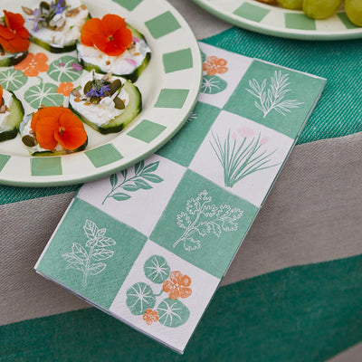 Herb Long Lunch Paper Napkins - 16 Pack | Summer Dinner Napkins |