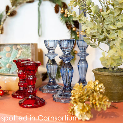 Navy Glass Candle Holder | 4th of July Decor |