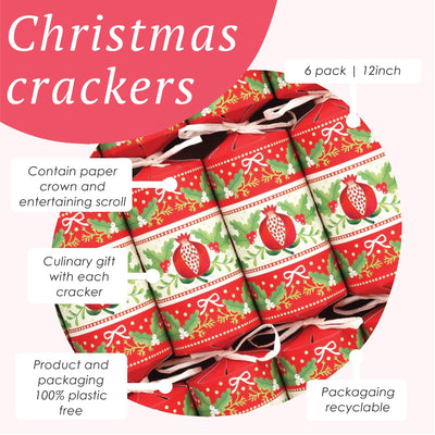 Folklore Red Christmas Crackers - 6 Pack | Christmas Decor |