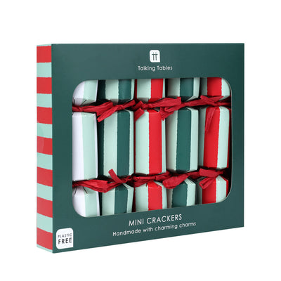 Red & Green Striped Mini Christmas Crackers - 6 Pack | Christmas Decor |