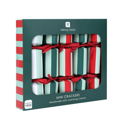 Red & Green Striped Mini Christmas Crackers - 6 Pack | Christmas Decor |