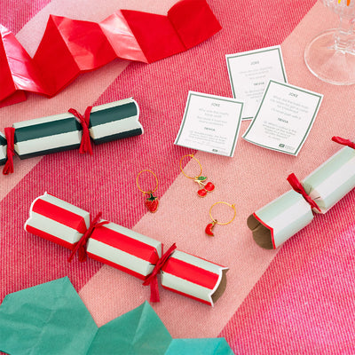 Red & Green Striped Mini Christmas Crackers - 6 Pack | Christmas Decor |