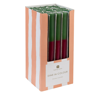 Green & Burgundy Straight Dinner Candles - 25 Unit Display | Christmas |