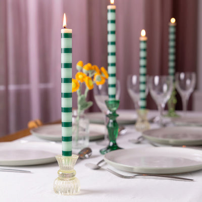 Green Stripe Dinner Candles - Display | Everyday Gifts |