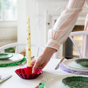 Floral Printed Pale Yellow & Pink Dinner Candles