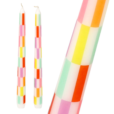 Multi Colored Check Taper Dinner Candles - 2 Pack