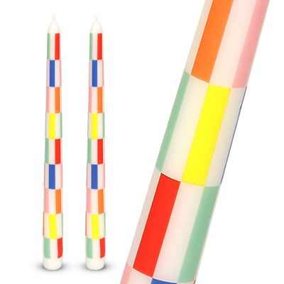 Multi Colored Check Taper Dinner Candles - 2 Pack