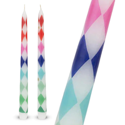 Mixed Color Harlequin Taper Dinner Candles - 2 Pack | Christmas Candles |
