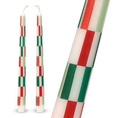 Red & Green Check Dinner Candles - 2 Pack | Home Decor |