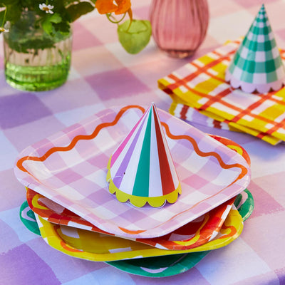 Colored Gingham Square Plates - 12 Pack | Party Supplies |
