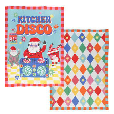 Santa Kitchen Disco Tea Towel - 2 Pack