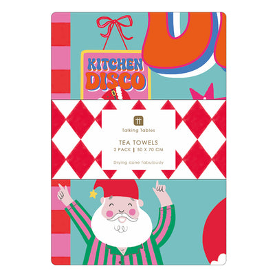Santa Kitchen Disco Tea Towel - 2 Pack