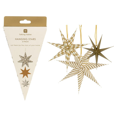 Gilded Paper Stars Christmas Tree Decorations - 3 Pack