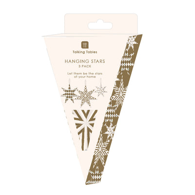 Gilded Paper Stars Christmas Tree Decorations - 3 Pack