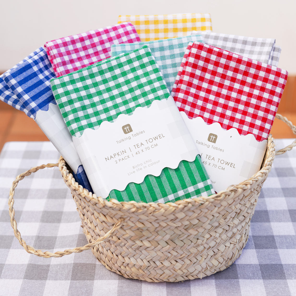 Bon Appetit Mint Green & White Fabric Gingham Napkins/Tea Towels - 2 Pack