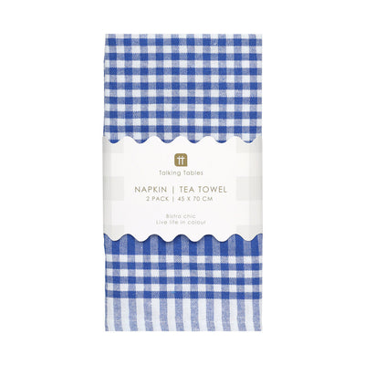 Bon Appetit Blue & White Fabric Gingham Napkins/Tea Towels - 2 Pack