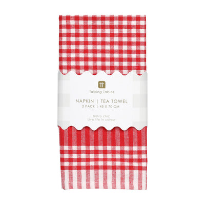 Bon Appetit Red & White Fabric Gingham Napkins/Tea Towels - 2 Pack