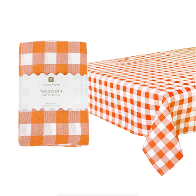 Bon Appetit Orange & White Fabric Gingham Tablecloth | Fall Decor |