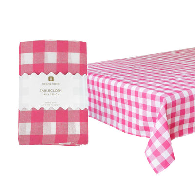 Bon Appetit Raspberry Pink & White Fabric Gingham Tablecloth